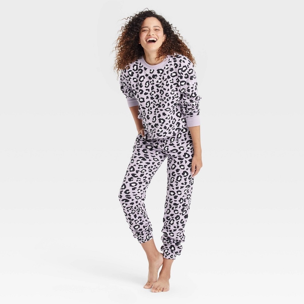 Women's Leopard Print Fleece Cropped Lounge Sweatshirt - Colsie™- Multiple Sizes